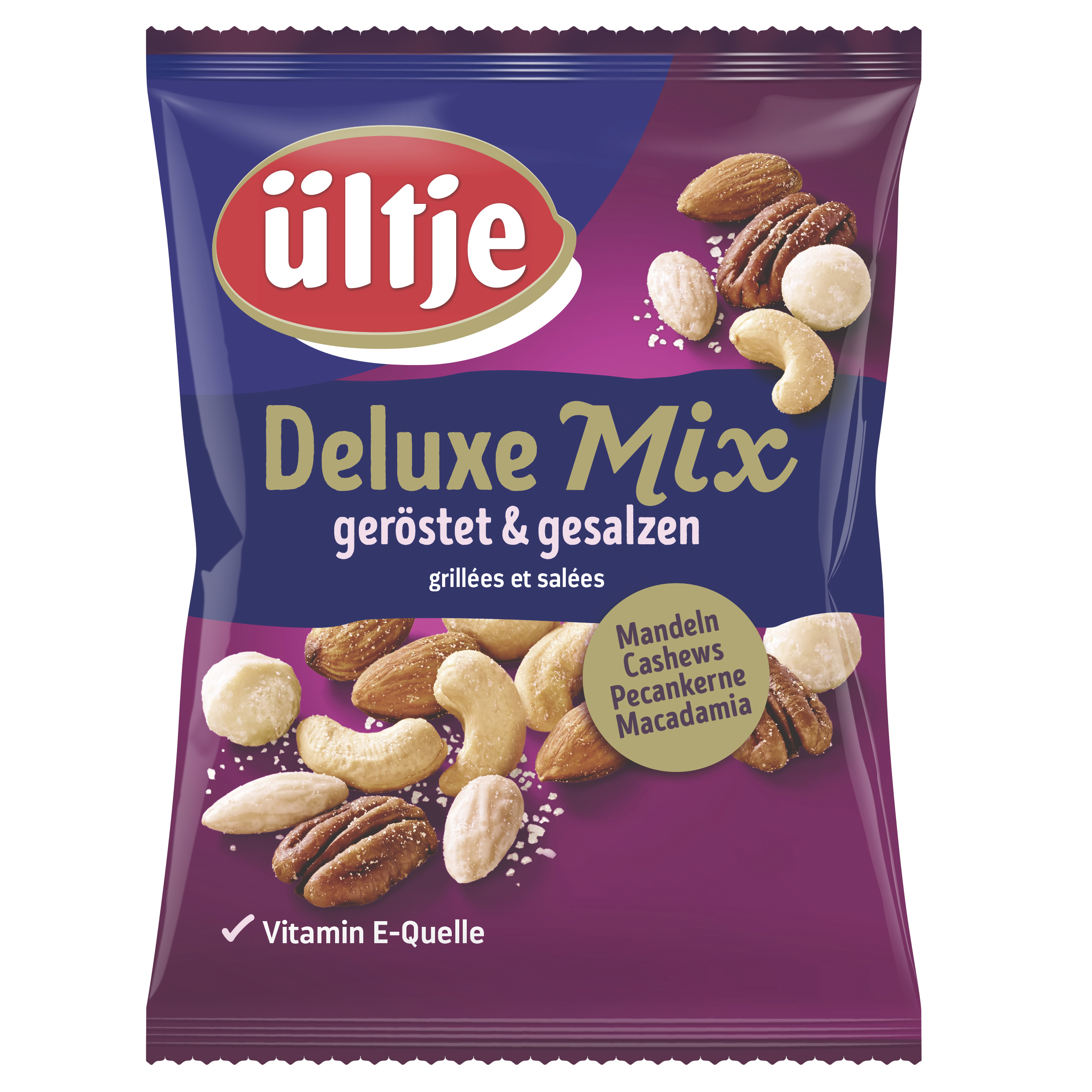 ültje Deluxe-Mix 150g Why choose one nut when you can nibble on four at a time? The Deluxe Mix from ültje offers the full selection: delicious almonds, crunchy cashews, aromatic pecans and premium macadamias.